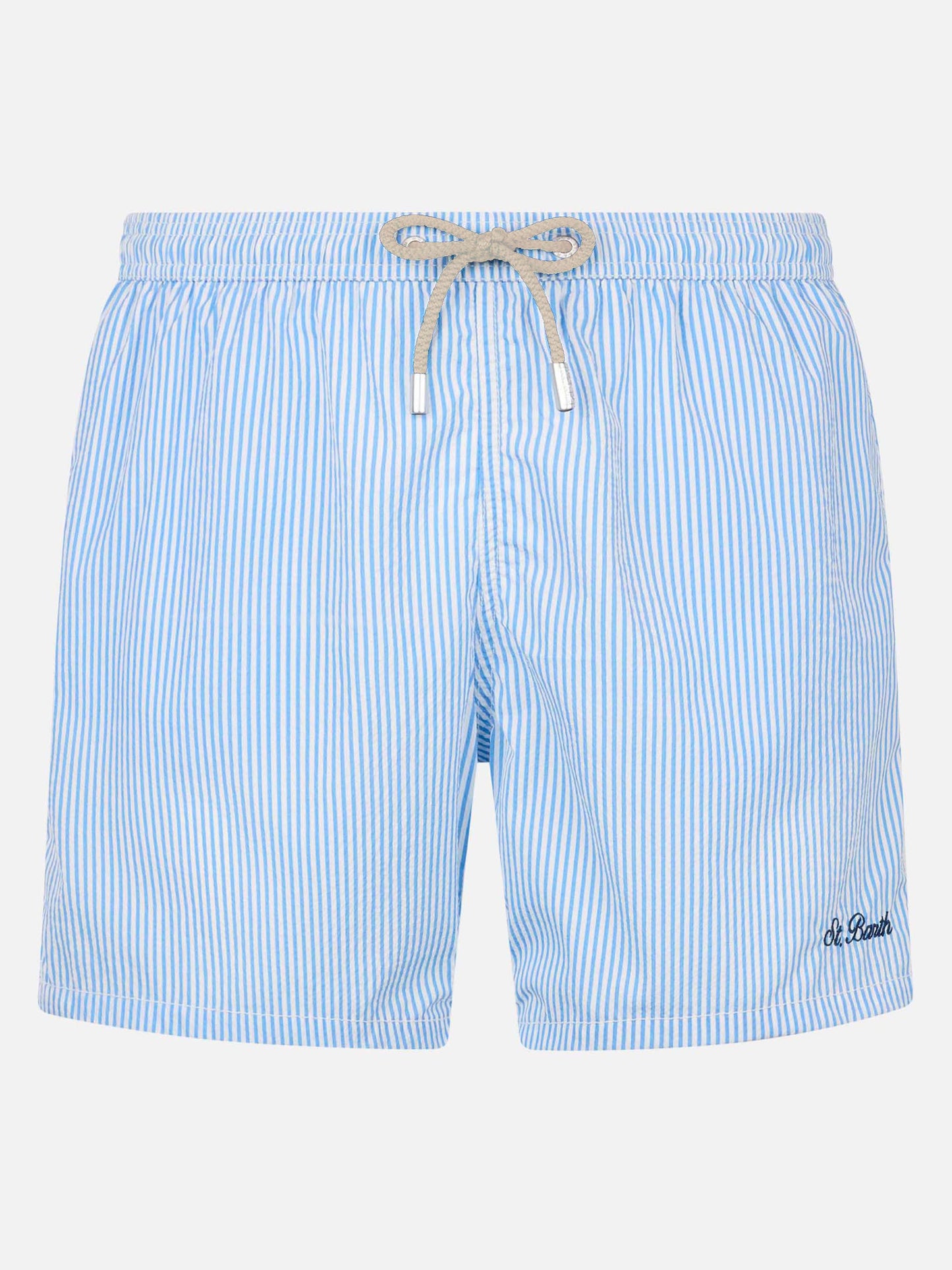 Seersucker light blue striped swim shorts Patmos