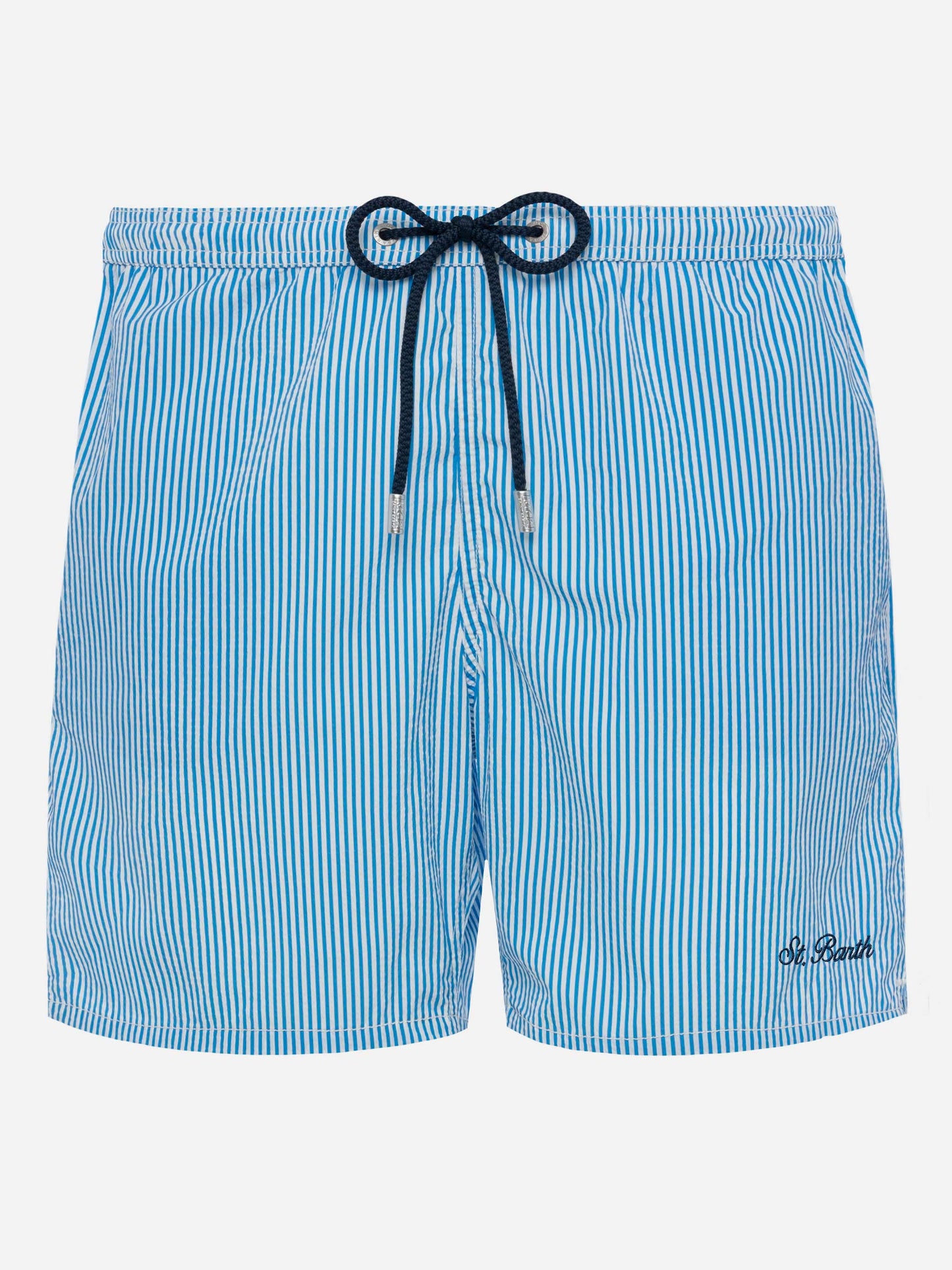 Gestreifte Badeshorts aus Seersucker-Blau Patmos
