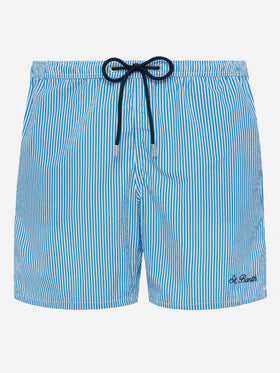 Gestreifte Badeshorts aus Seersucker-Blau Patmos