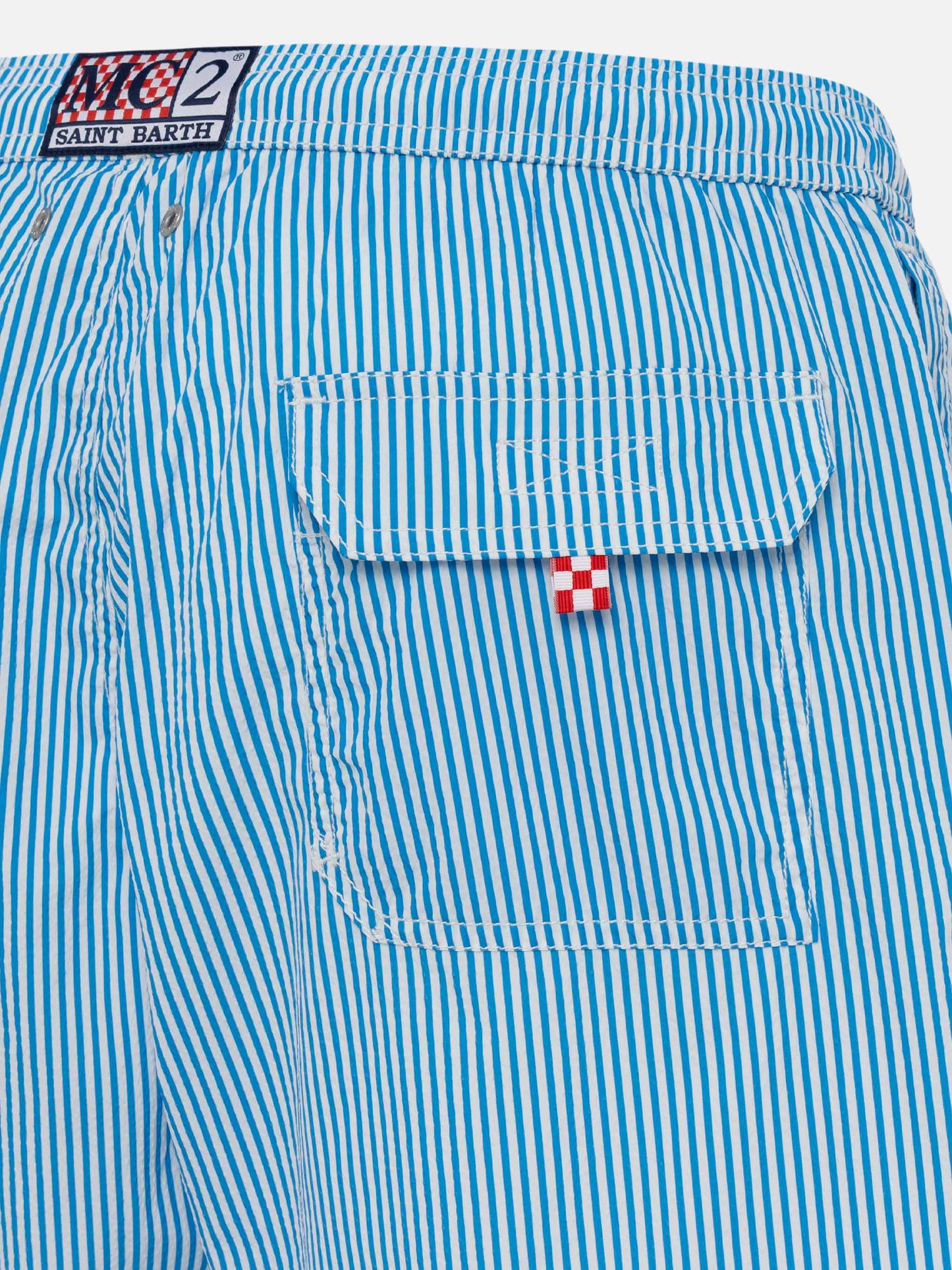 Gestreifte Badeshorts aus Seersucker-Blau Patmos