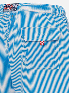 Gestreifte Badeshorts aus Seersucker-Blau Patmos