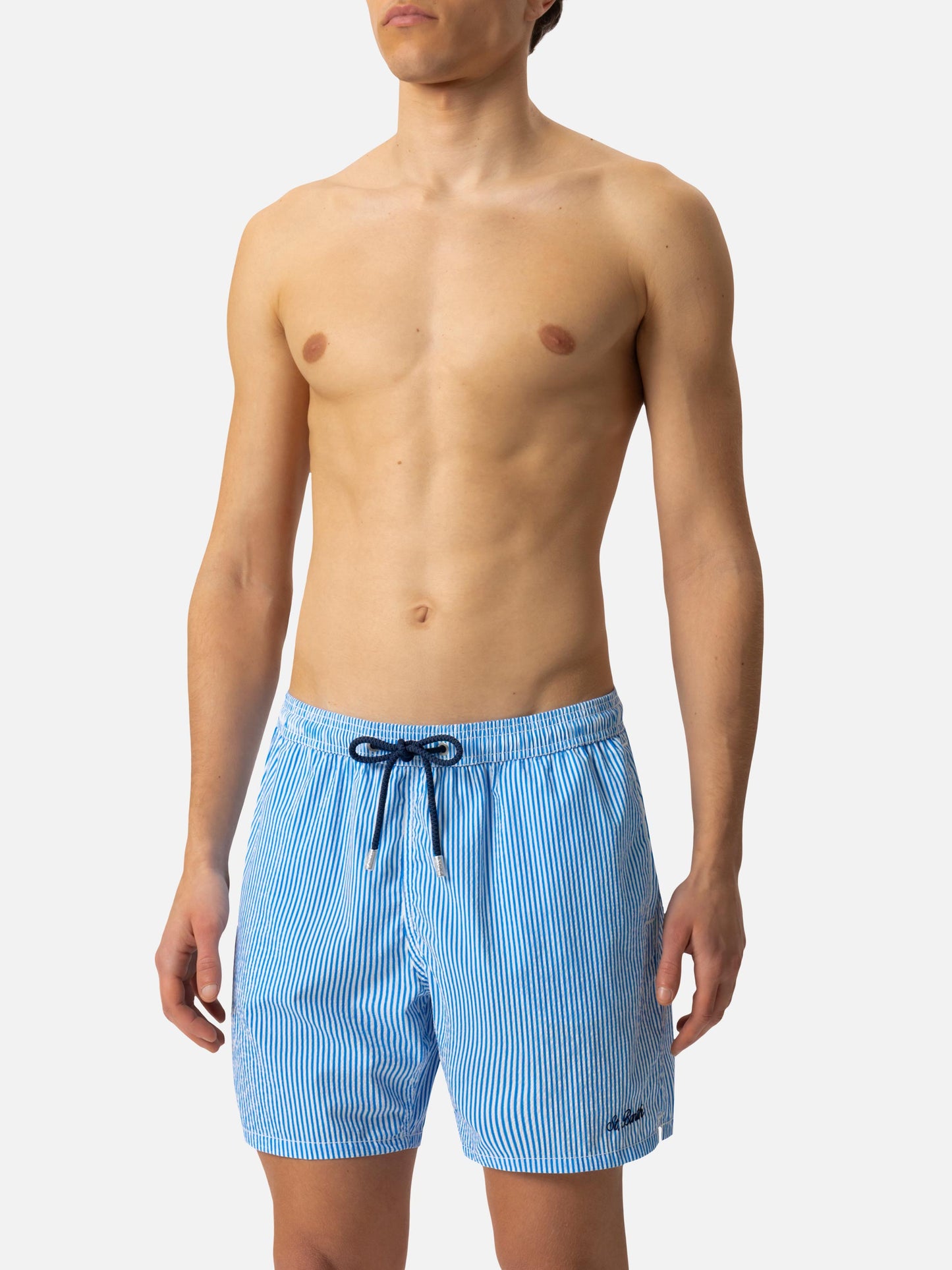Gestreifte Badeshorts aus Seersucker-Blau Patmos