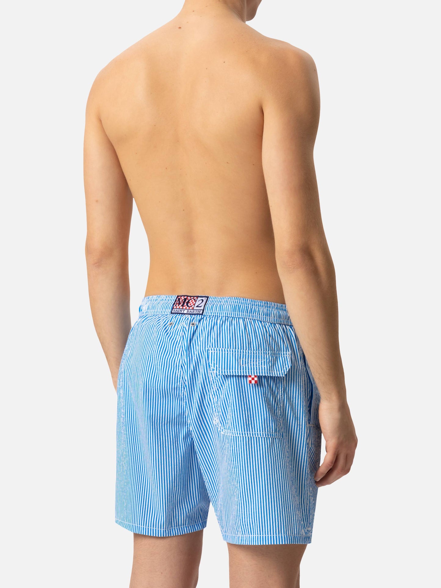 Gestreifte Badeshorts aus Seersucker-Blau Patmos