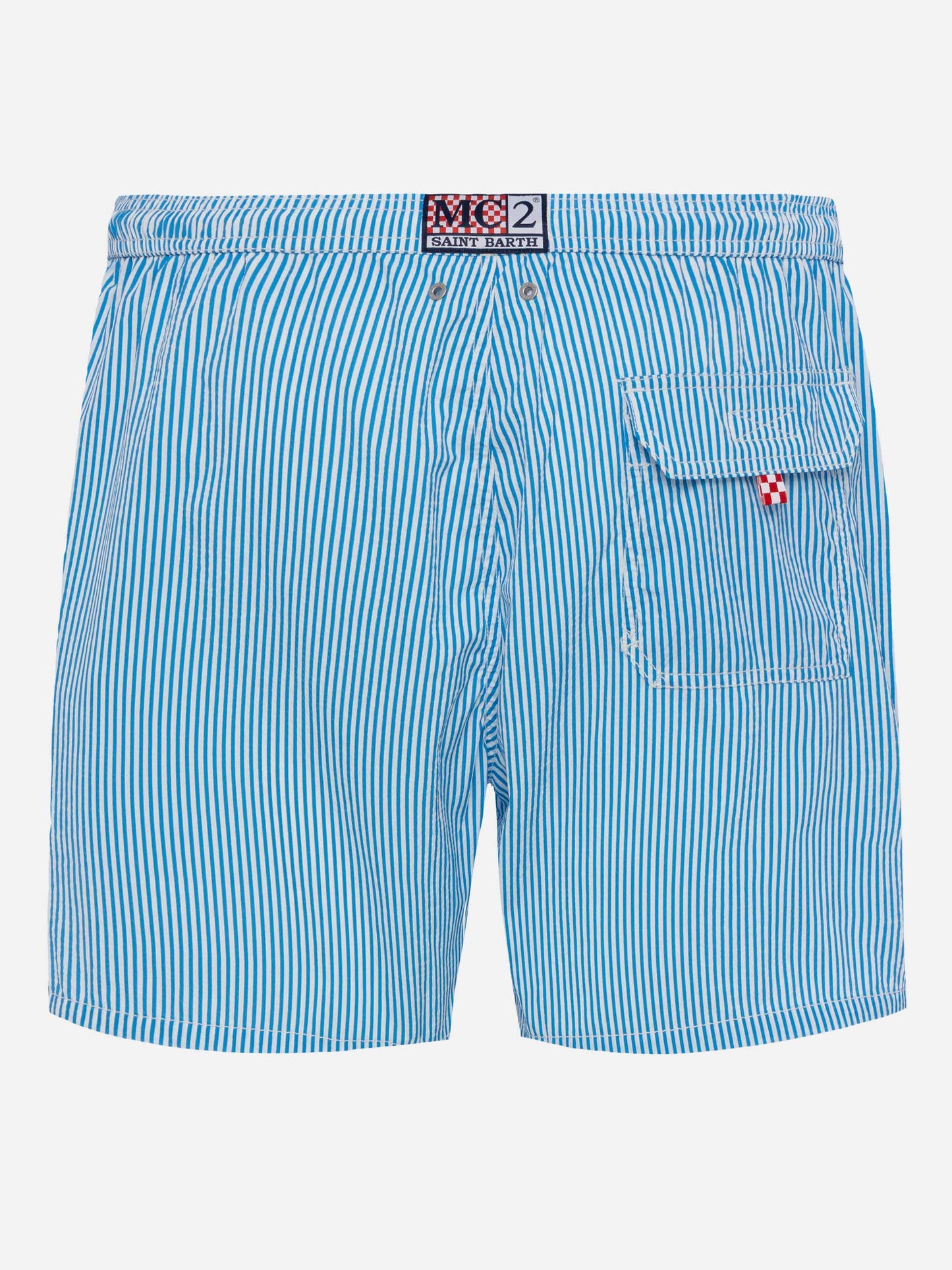 Gestreifte Badeshorts aus Seersucker-Blau Patmos