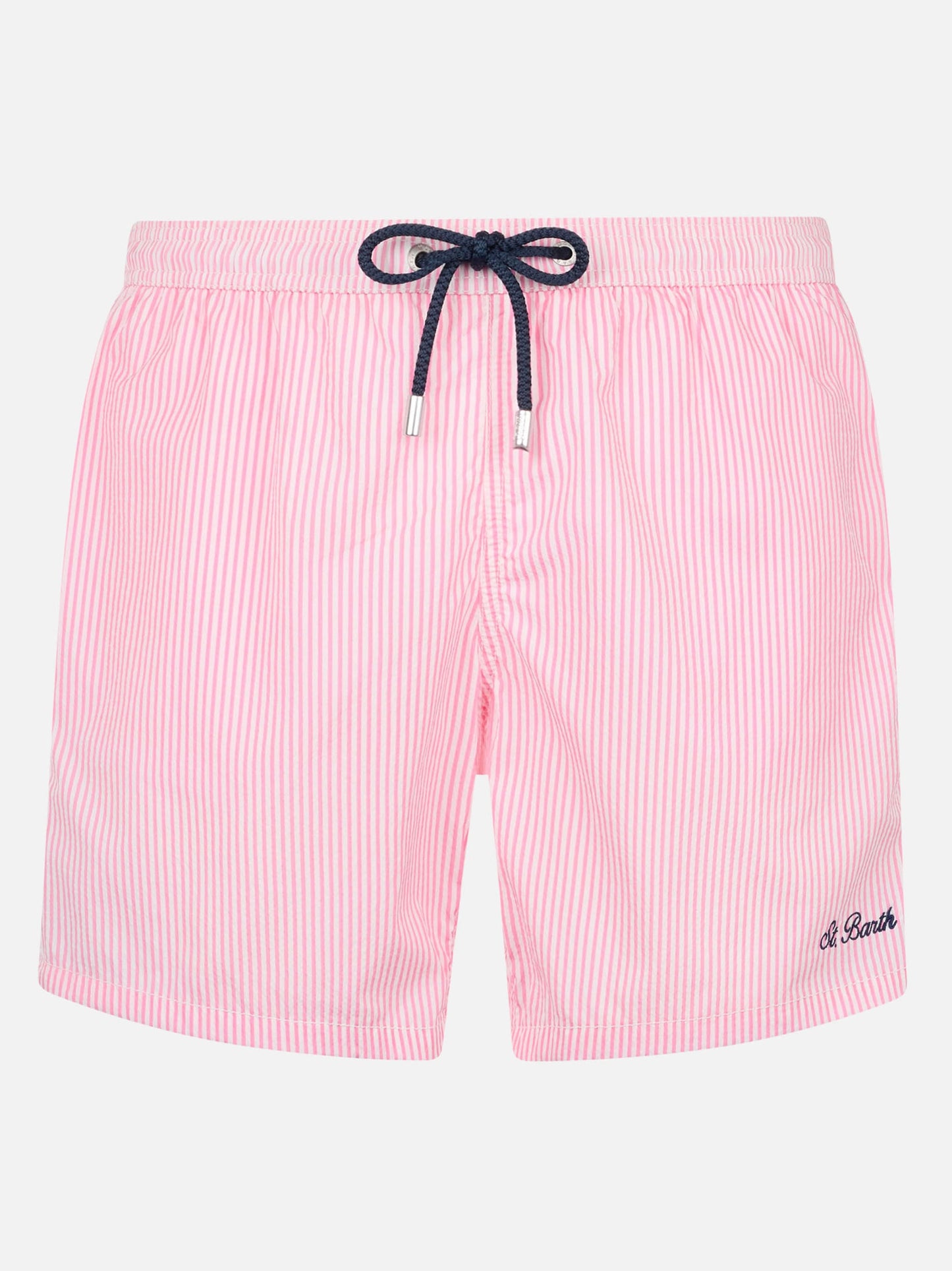 Seersucker Badeshorts Patmos mit rosa Streifen
