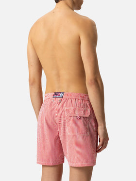 Seersucker Badeshorts Patmos mit roten Streifen