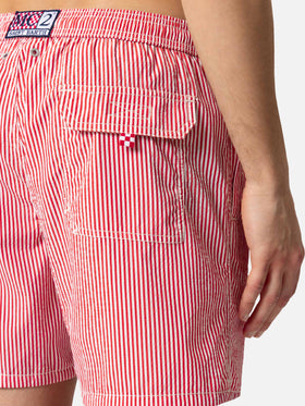Seersucker Badeshorts Patmos mit roten Streifen