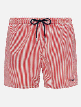 Seersucker Badeshorts Patmos mit roten Streifen