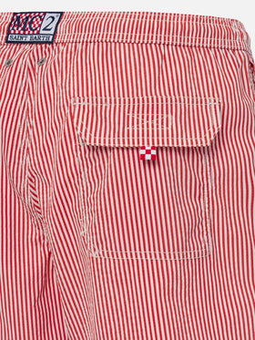 Seersucker Badeshorts Patmos mit roten Streifen