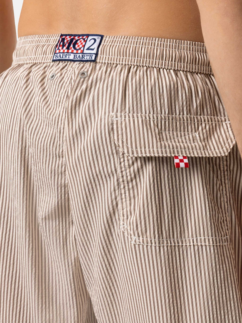 Seersucker beige striped swim shorts Patmos