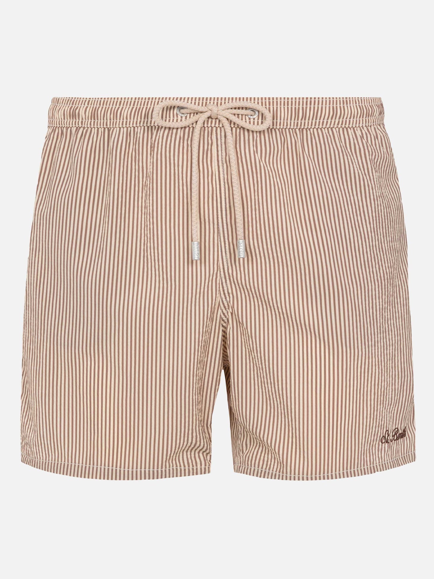 Seersucker beige striped classic light swim shorts Patmos