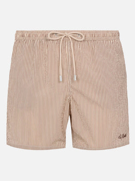 Seersucker beige striped classic light swim shorts Patmos