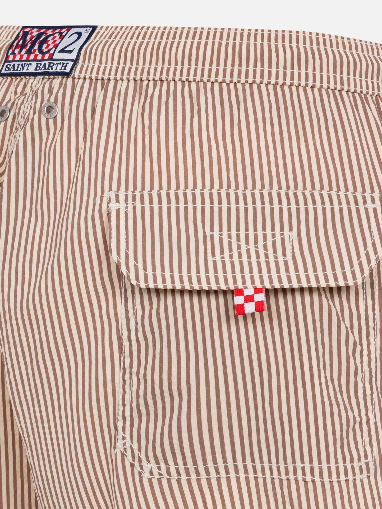 Seersucker beige striped classic light swim shorts Patmos