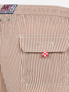 Seersucker beige striped classic light swim shorts Patmos