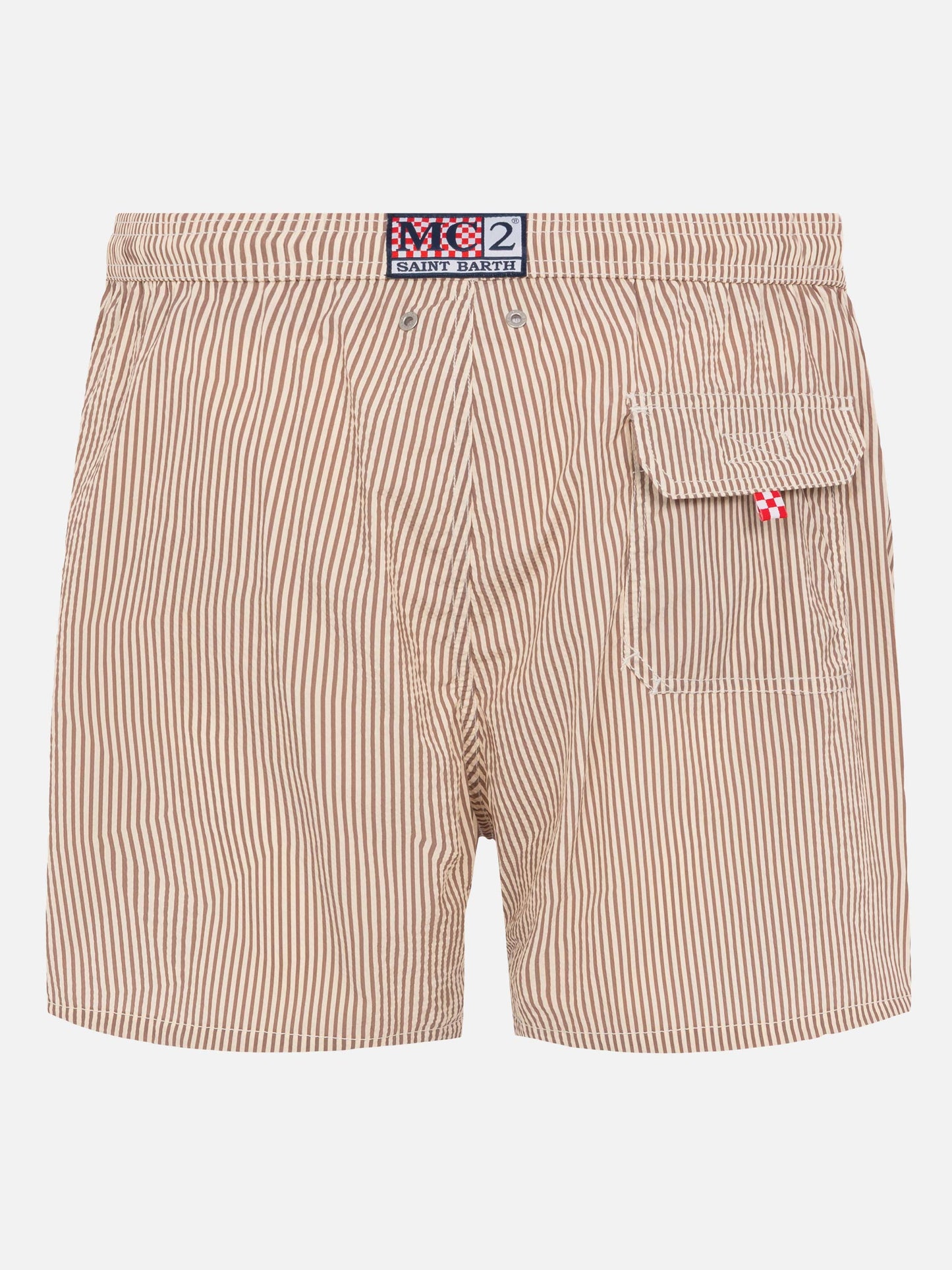Seersucker beige striped classic light swim shorts Patmos