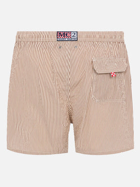 Seersucker beige striped classic light swim shorts Patmos