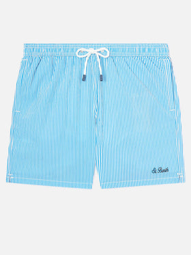 Patmos seersucker striped swim shorts in bluette and white