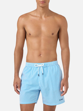Patmos seersucker striped swim shorts in bluette and white
