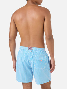 Patmos seersucker striped swim shorts in bluette and white