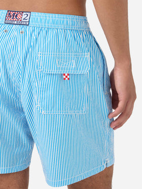 Patmos seersucker striped swim shorts in bluette and white