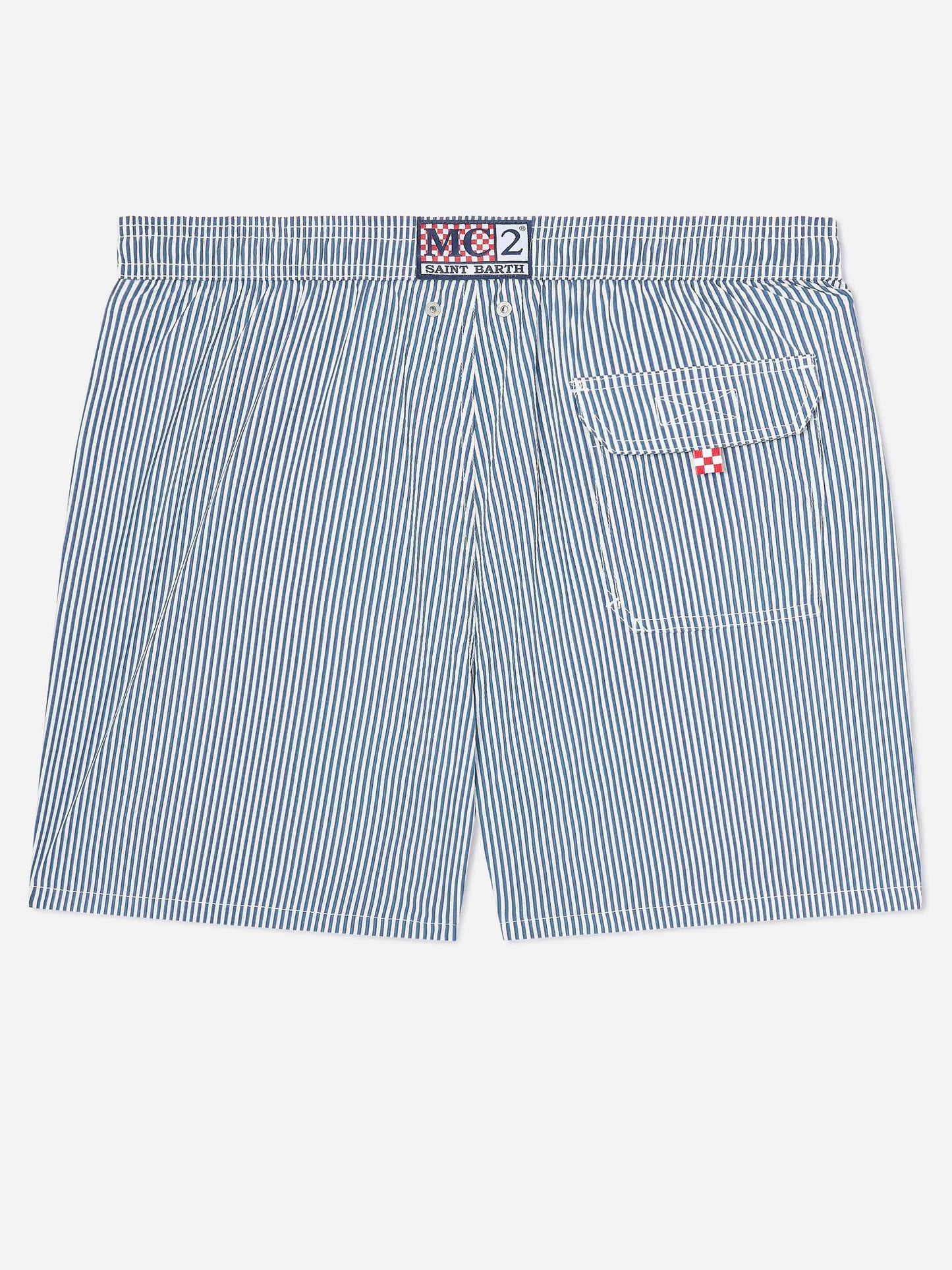 Patmos seersucker striped swim shorts in navy blue and white