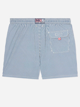 Patmos seersucker striped swim shorts in navy blue and white