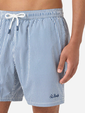 Patmos seersucker striped swim shorts in navy blue and white