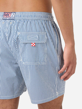 Patmos seersucker striped swim shorts in navy blue and white