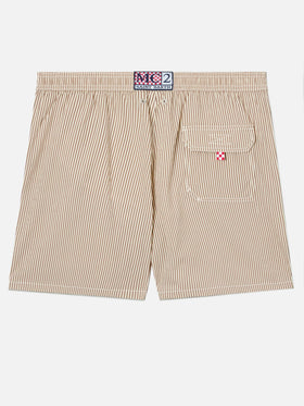 Patmos seersucker striped swim shorts in brown and white