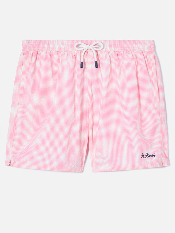 Patmos seersucker gingham swim shorts in pink and white