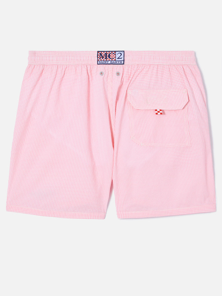 Patmos seersucker gingham swim shorts in pink and white
