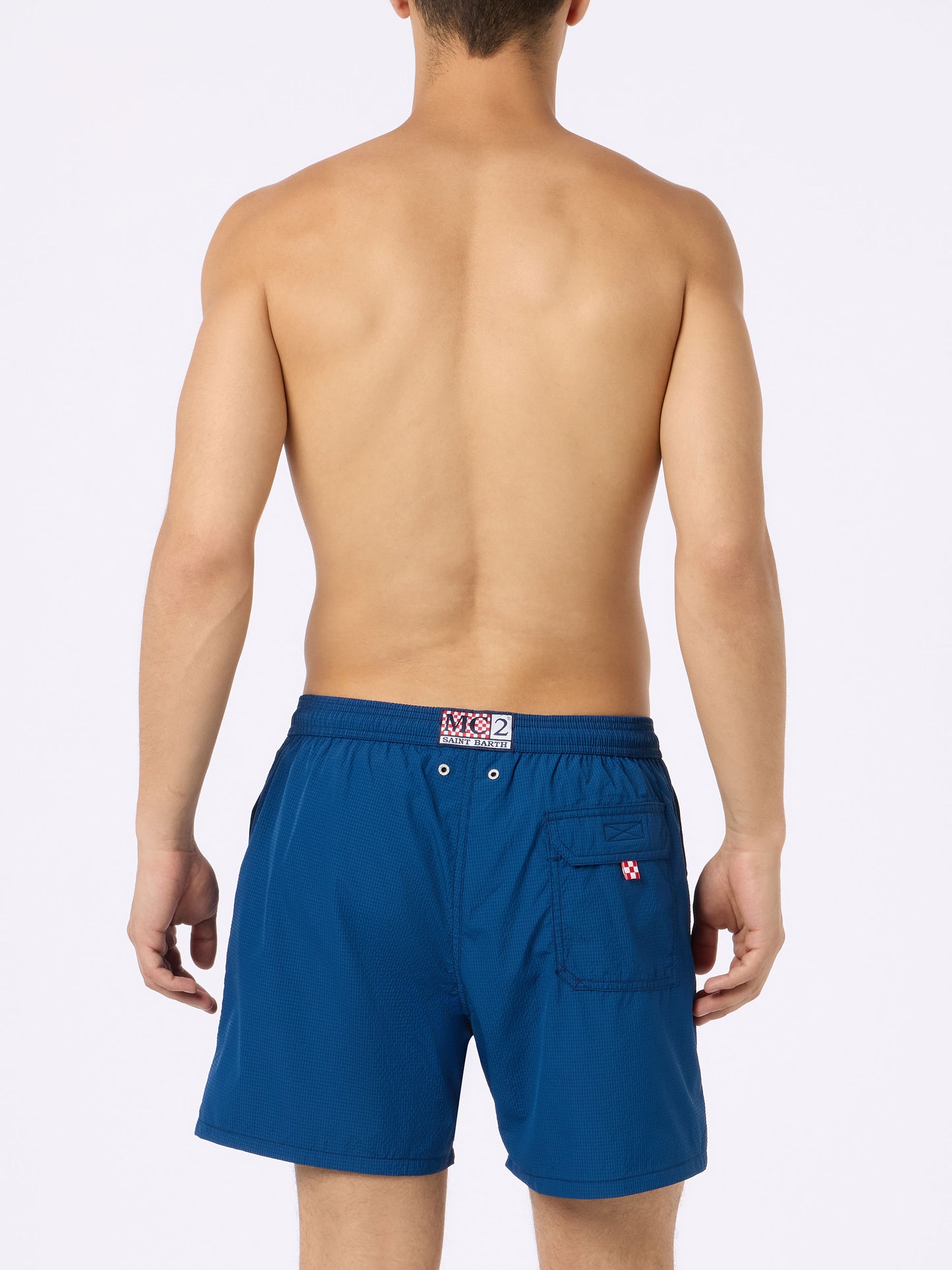 Patmos navy blue seersucker classic light swim shorts