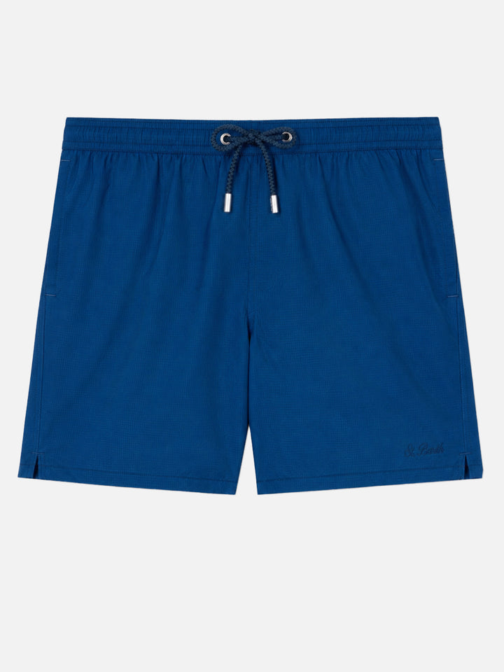 Patmos marineblaue Seersucker-Badeshorts im klassischen leichten Stil