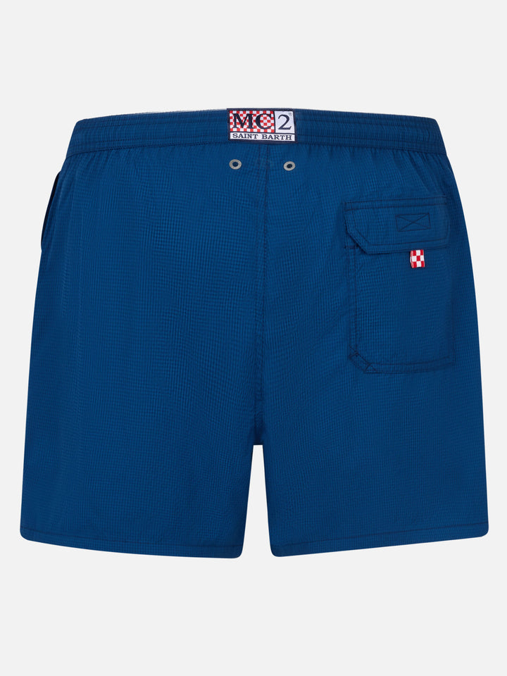 Costume classico leggero Patmos in seersucker a righe blu navy