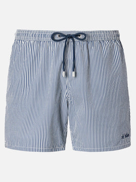 Seersucker navy blue striped classic light swim shorts Patmos
