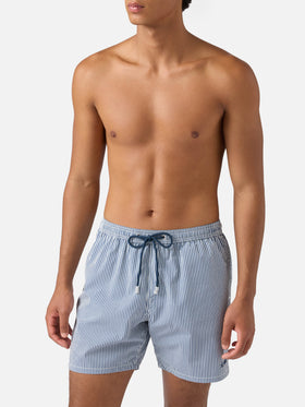 Seersucker navy blue striped classic light swim shorts Patmos