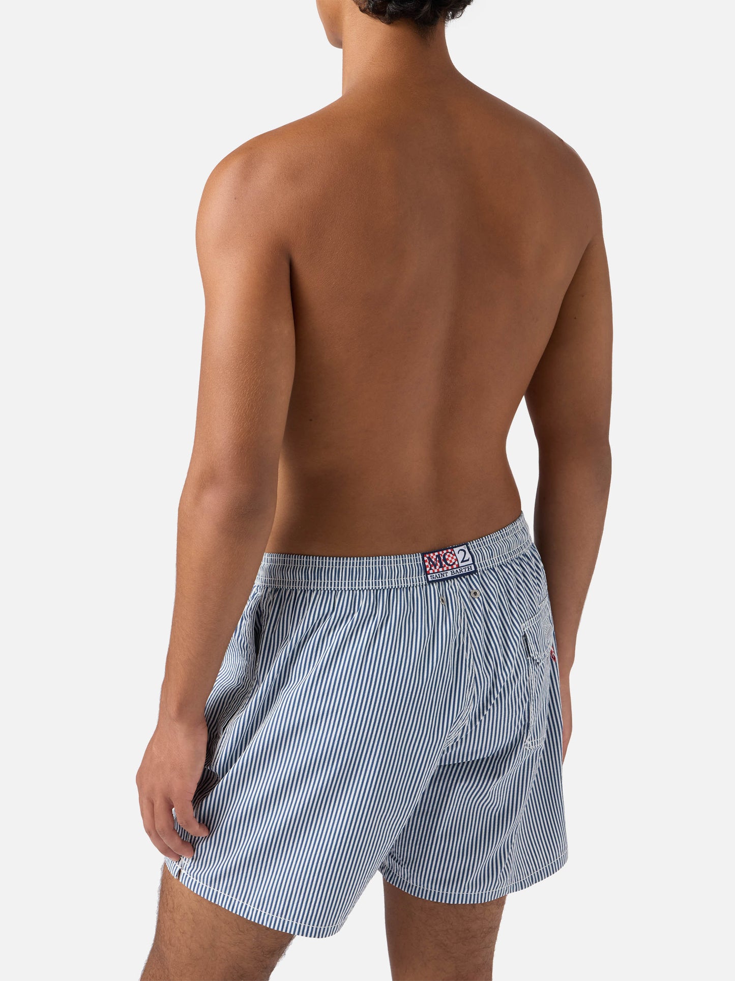 Seersucker navy blue striped classic light swim shorts Patmos
