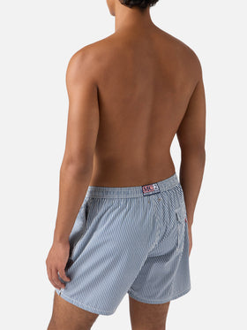 Seersucker navy blue striped classic light swim shorts Patmos