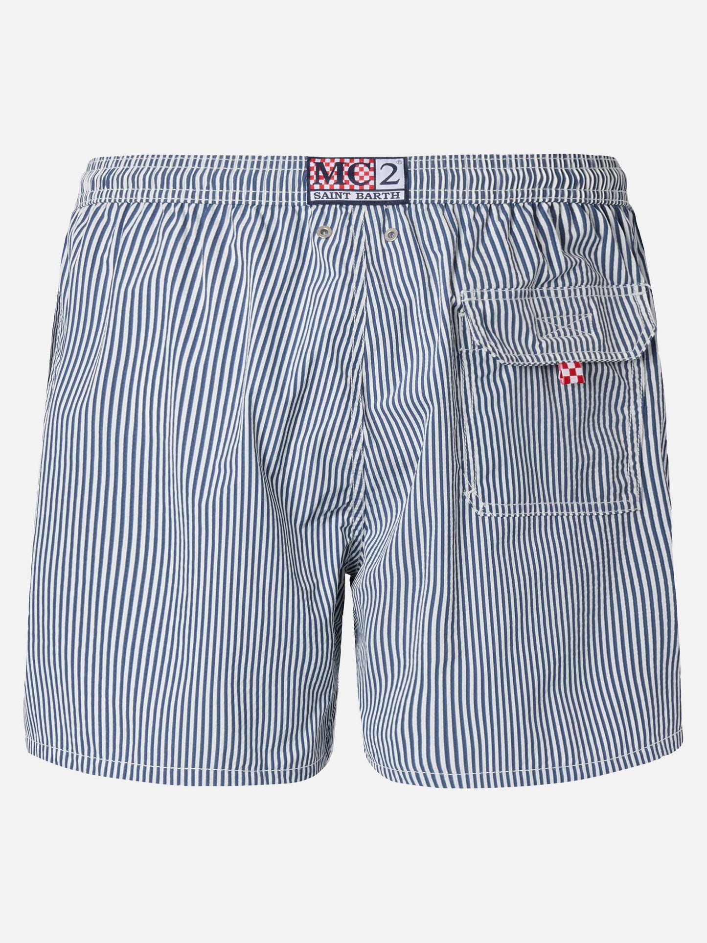 Seersucker navy blue striped classic light swim shorts Patmos