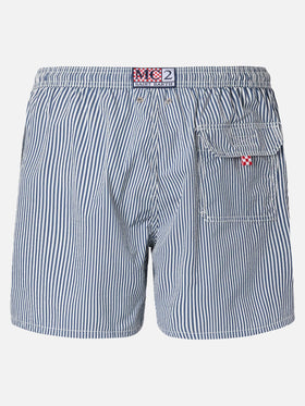 Seersucker navy blue striped classic light swim shorts Patmos