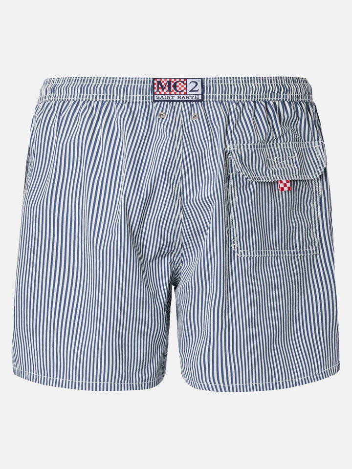 Seersucker navy blue striped classic light swim shorts Patmos