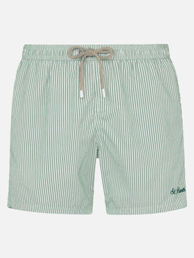 Seersucker sage green striped classic light swim shorts Patmos