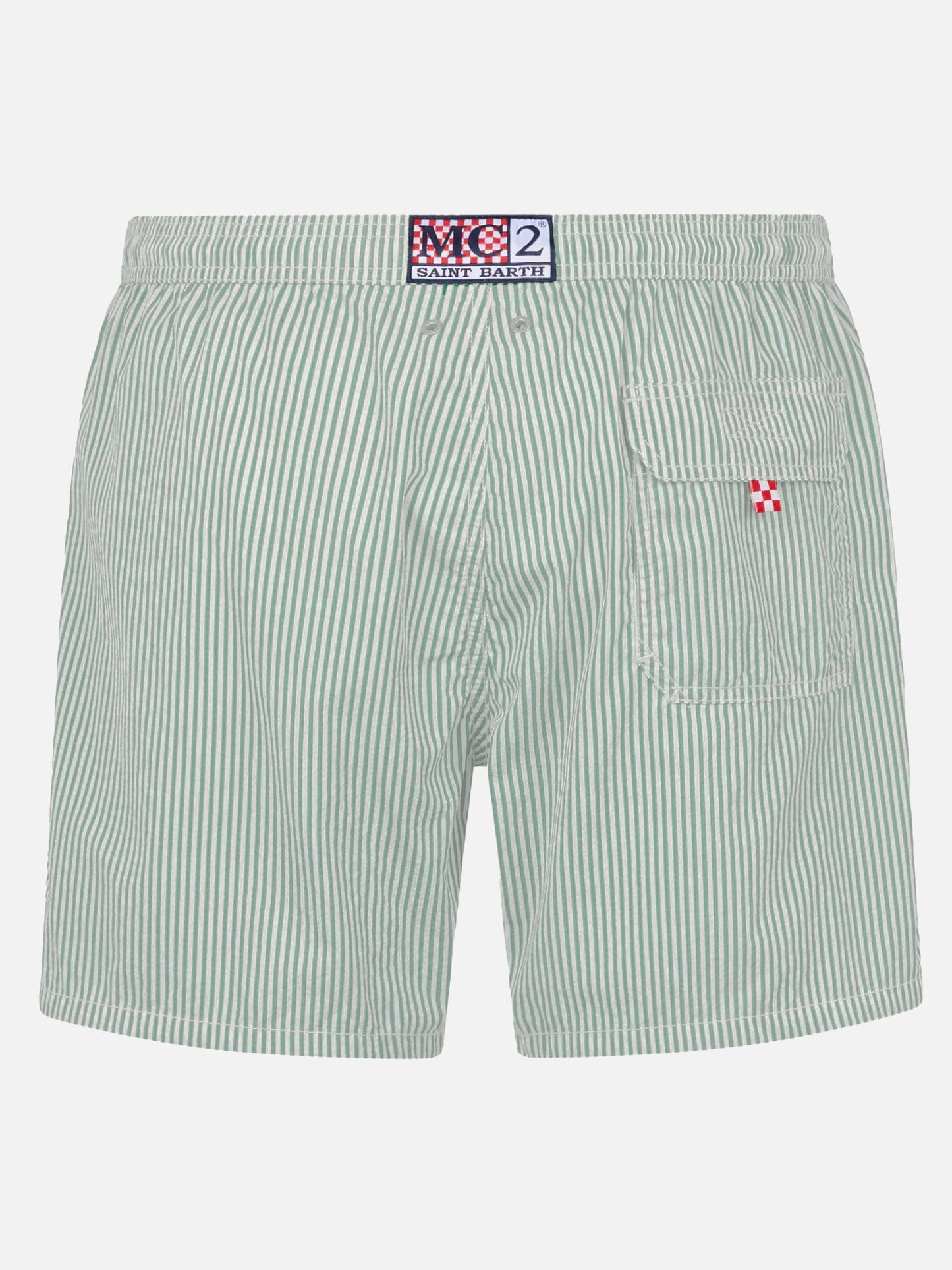 Seersucker sage green striped classic light swim shorts Patmos