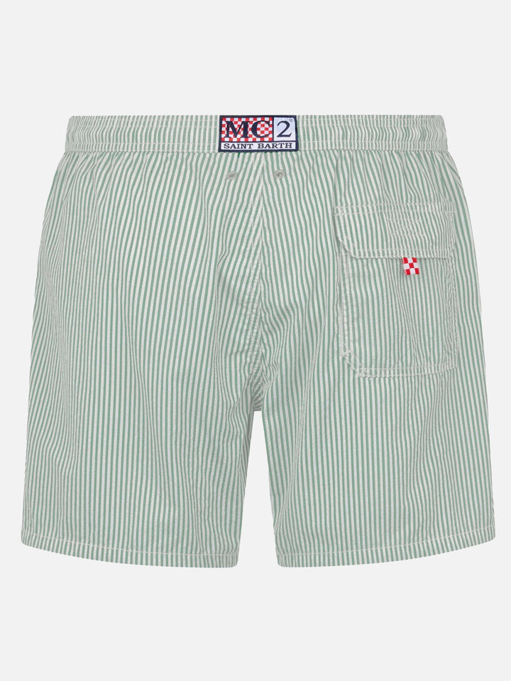 Seersucker sage green striped classic light swim shorts Patmos