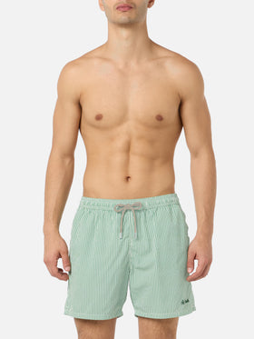 Seersucker sage green striped classic light swim shorts Patmos