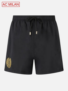 Black classic light swim shorts Patmos with Milan 125 embroidery | AC MILAN 125 SPECIAL EDITION