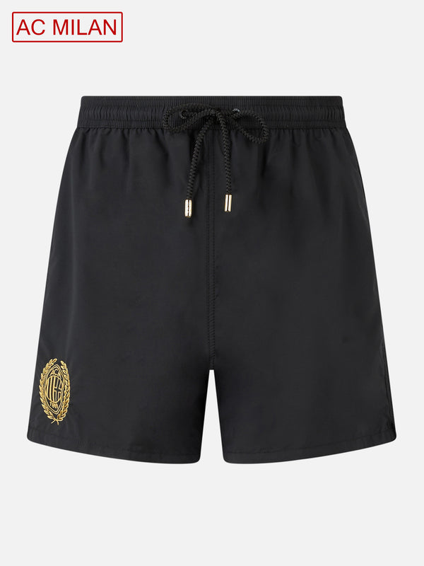 Man black mid-length swim shorts Patmos with Milan 125 embroidery | AC MILAN 125 SPECIAL EDITION