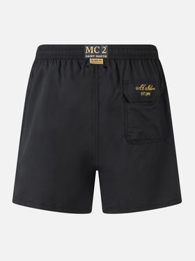 Black classic light swim shorts Patmos with Milan 125 embroidery | AC MILAN 125 SPECIAL EDITION