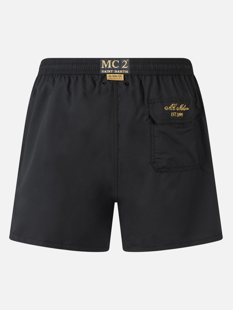 Schwarze mittellange Badeshorts Patmos für Herren mit Milan 125-Stickerei | AC MILAN 125 SPECIAL EDITION