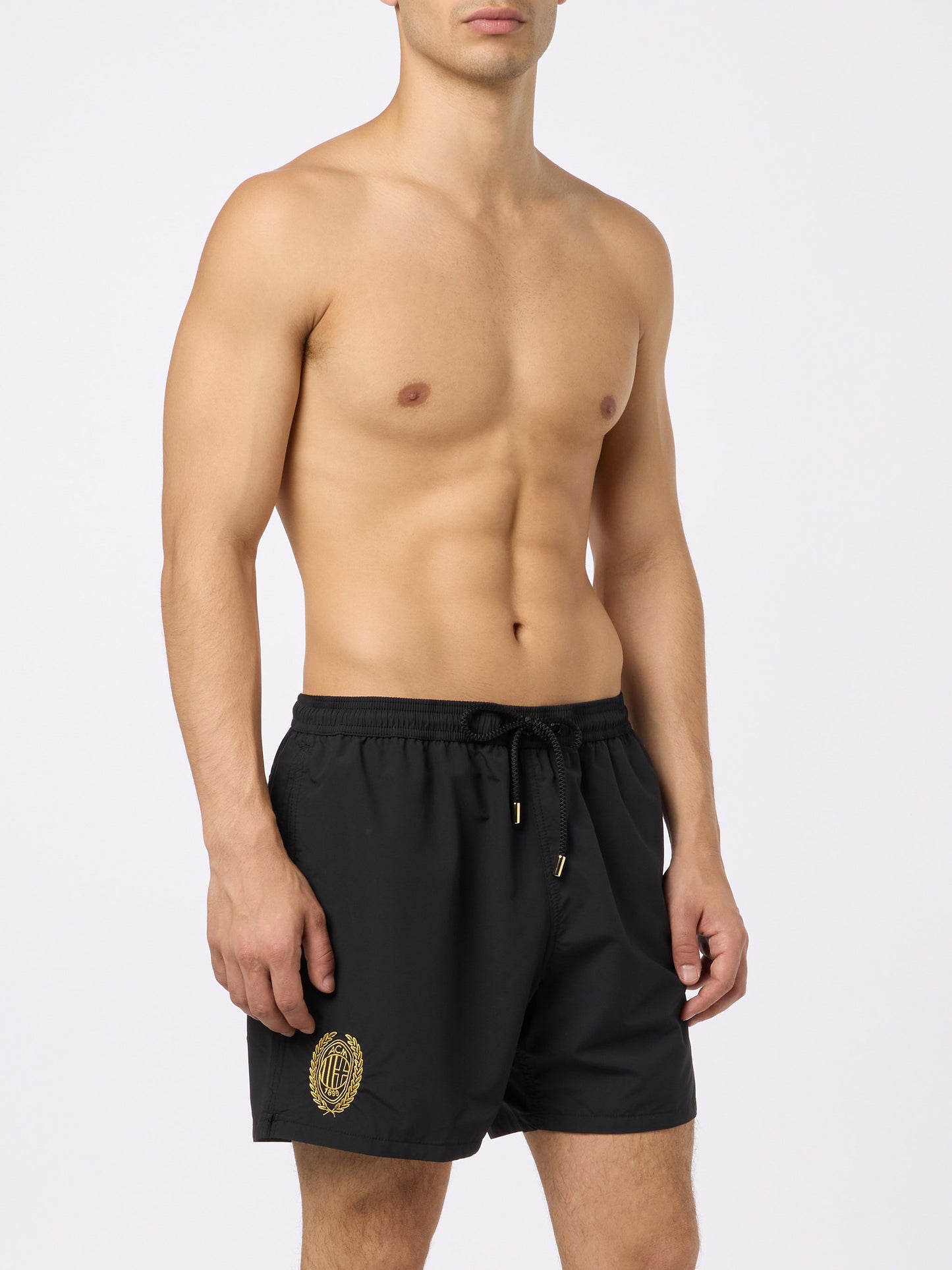 Black classic light swim shorts Patmos with Milan 125 embroidery | AC MILAN 125 SPECIAL EDITION